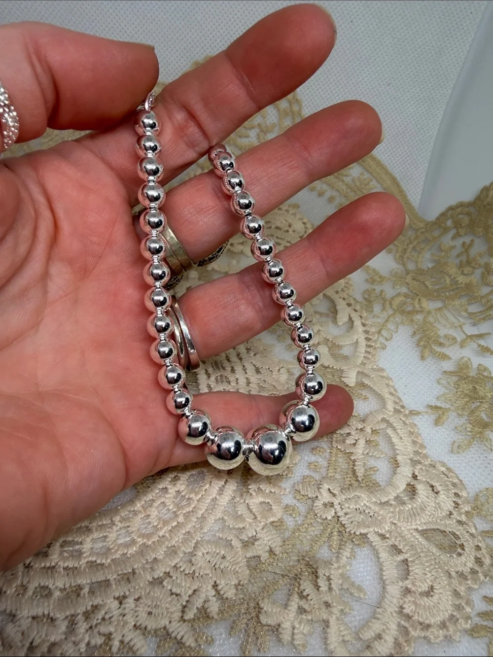 925 Sterling Silver Graduated Bead Bracelet 7.5” | Old Money Hollywood Mob Wife